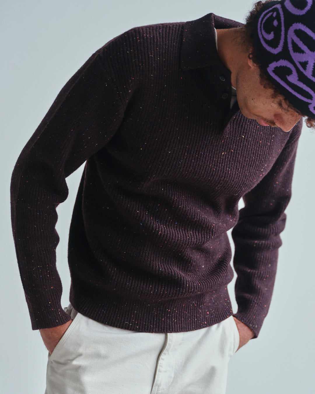 Speckled Knit Polo Sweater