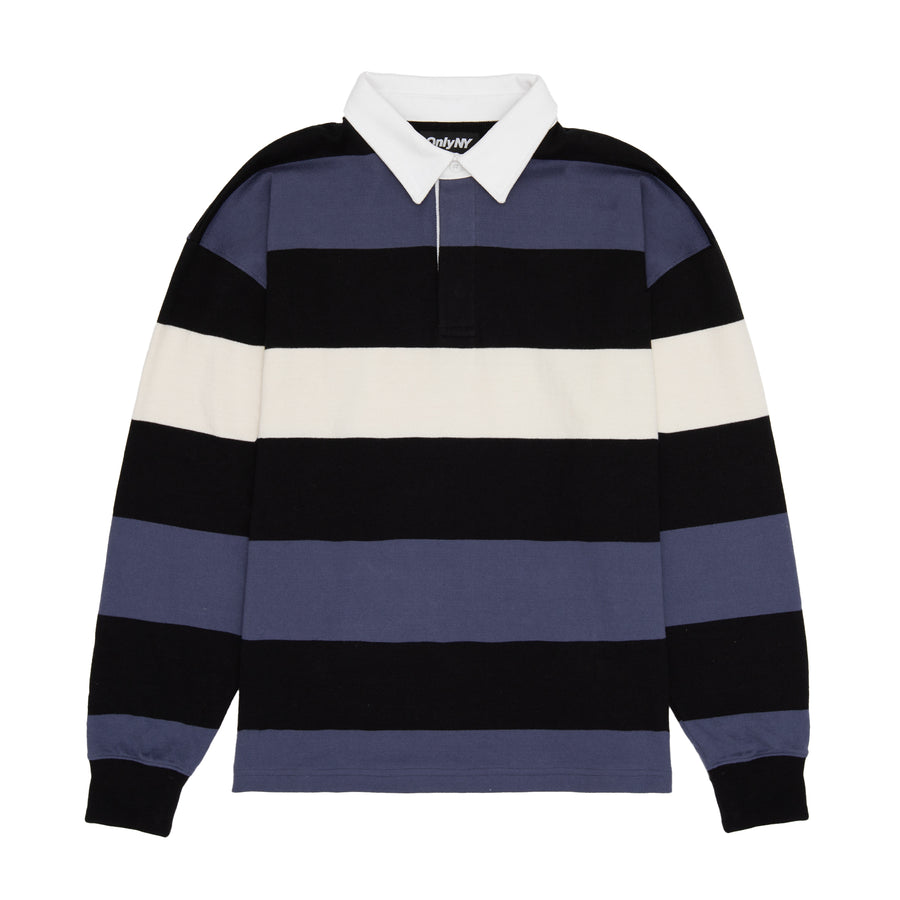 STRIPED WOVEN COLLAR LONG SLEEVE POLO SHIRT